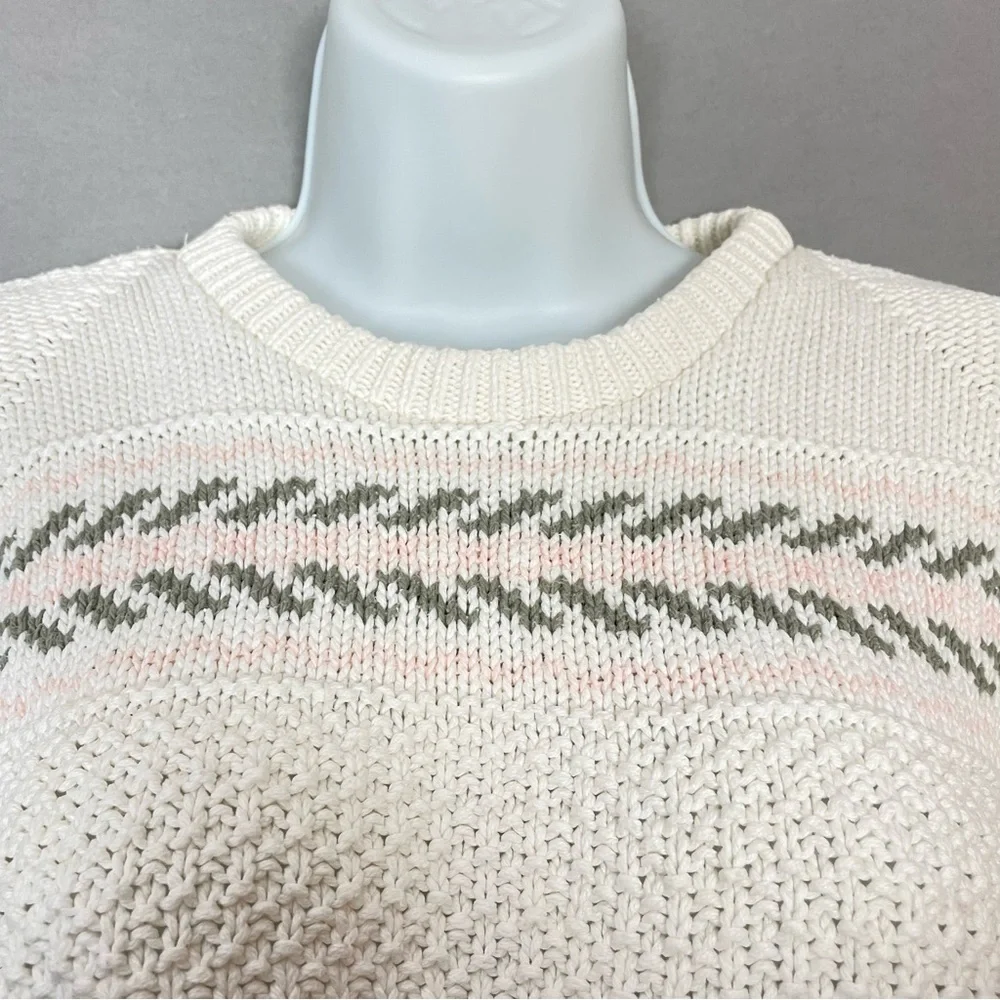 Vintage 90s Sweater Striped Cottagecore Women Size Large‎ White Cream Angelcore